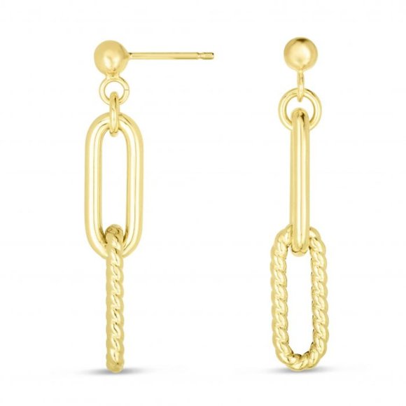 14K Gold Oval Link Drop Earring - Picture 1 of 1